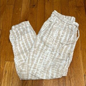 Beige Tie-Dye Linen Pants